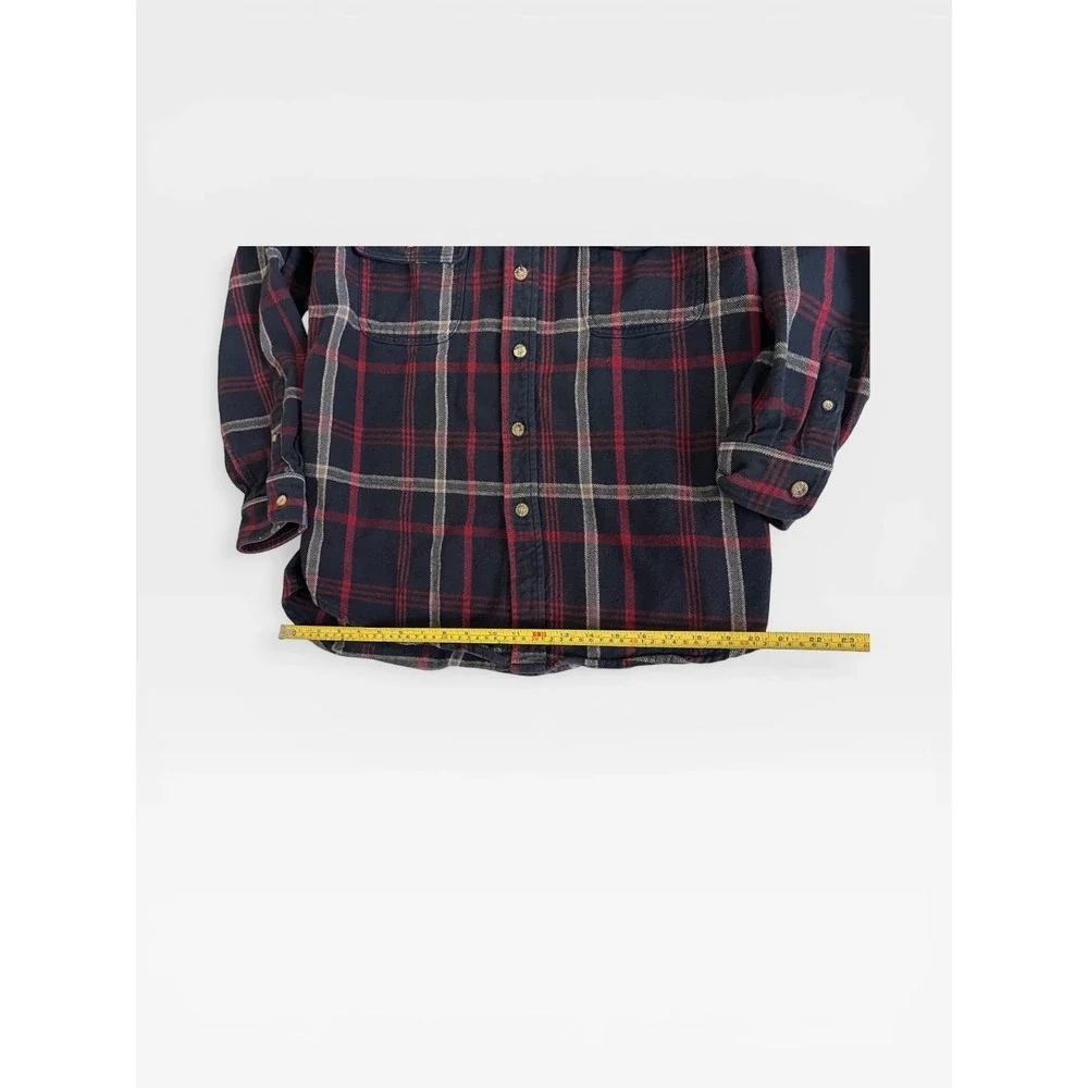 Moose Creek Mens Large Tall Flannel Shirt Navy Red Plaid Cotton Button Down - Picture 8 of 10